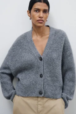 Closed Cardigan made from alpaca and wool mix Grey heather melange Online