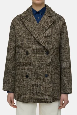 Closed Chequered short coat Biscotti brown Clearance