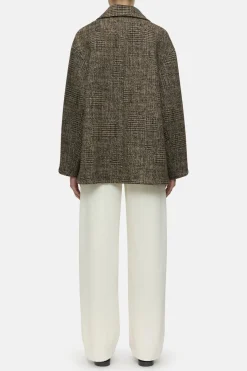 Closed Chequered short coat Biscotti brown Clearance