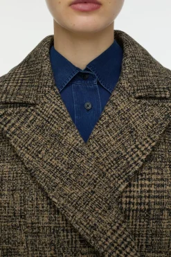 Closed Chequered short coat Biscotti brown Clearance