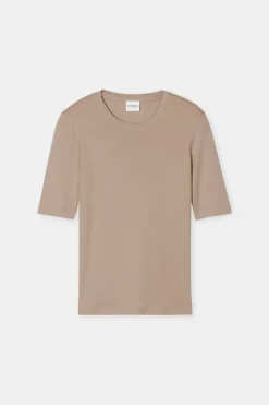 Closed Cotton blend T-shirt Dark chino beige Clearance