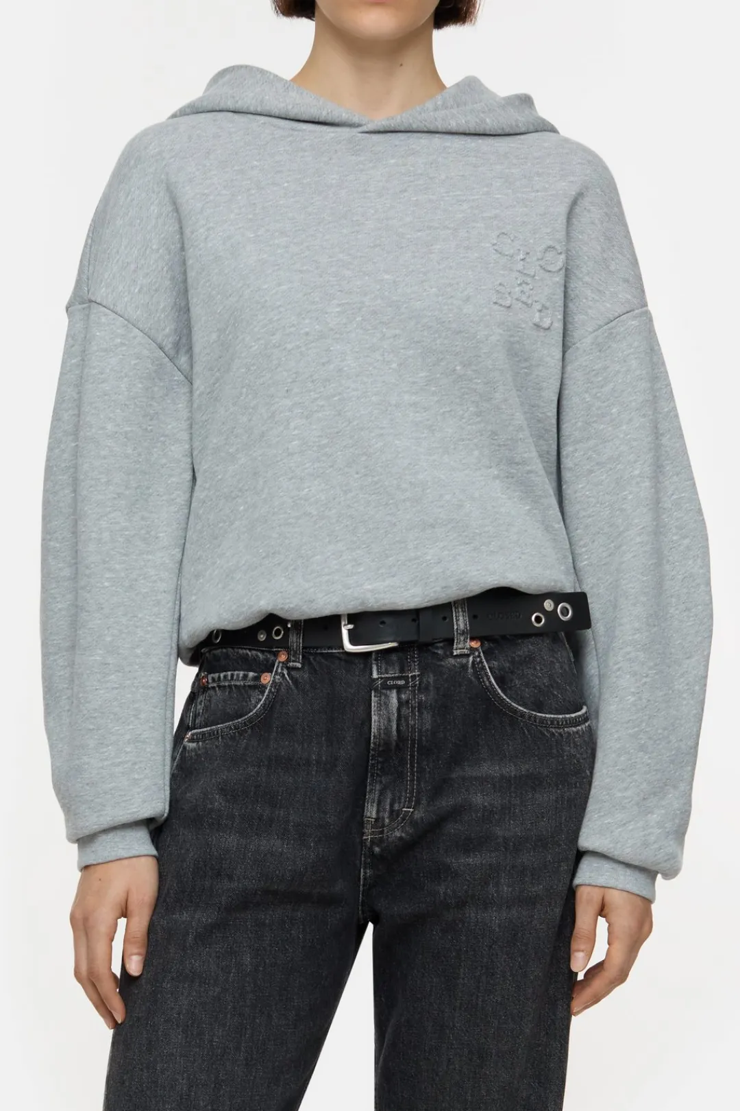 Closed Cropped Hoodie Light grey melange Outlet
