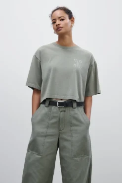 Closed Cropped T-Shirt Faded green Sale