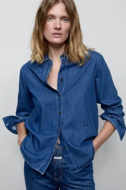 Closed Denim blouse with logo Dark blue New
