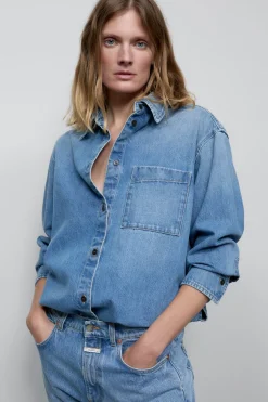 Closed Denim Shirt Mid blue New