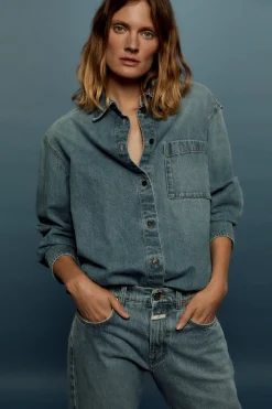 Closed Denim Shirt Mid blue New