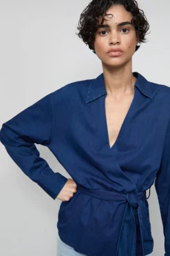 Closed Denim wrap blouse Dark blue Discount