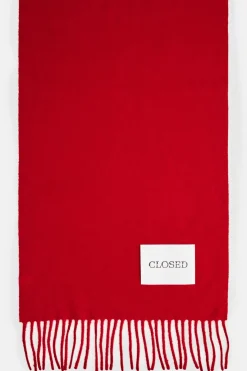 Closed Fringed scarf made from virgin wool Chili pepper red Outlet