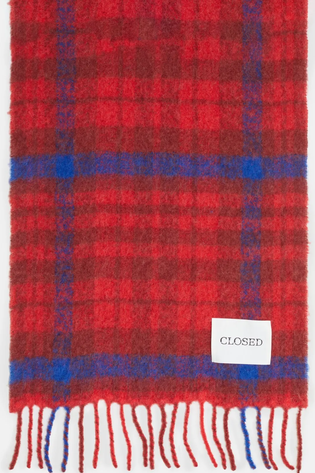 Closed Glencheck scarf made from alpaca mix Hibiscus red Clearance