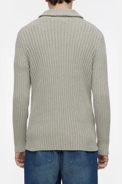 Closed Half-zip jumper in cotton blend Mud grey Discount