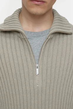 Closed Half-zip jumper in cotton blend Mud grey Discount
