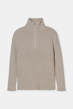 Closed Half-zip jumper in cotton blend Mud grey Discount