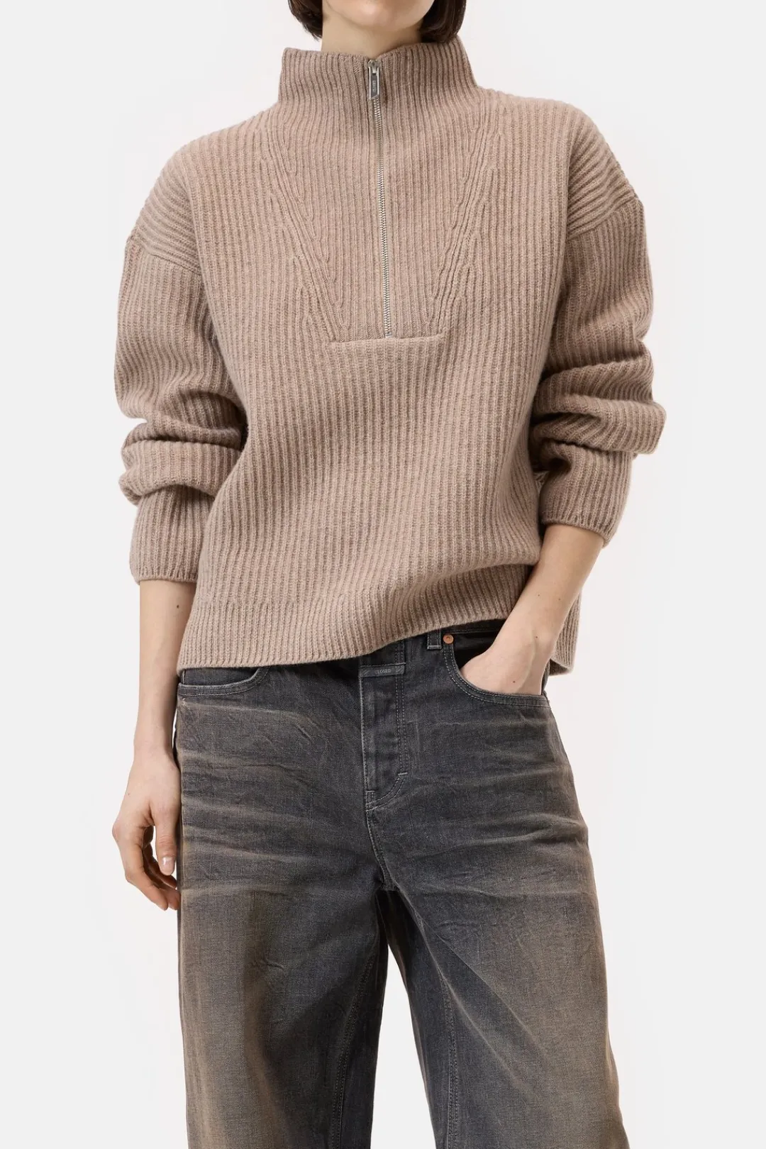 Closed Half-zip jumper made from wool biscuit Online
