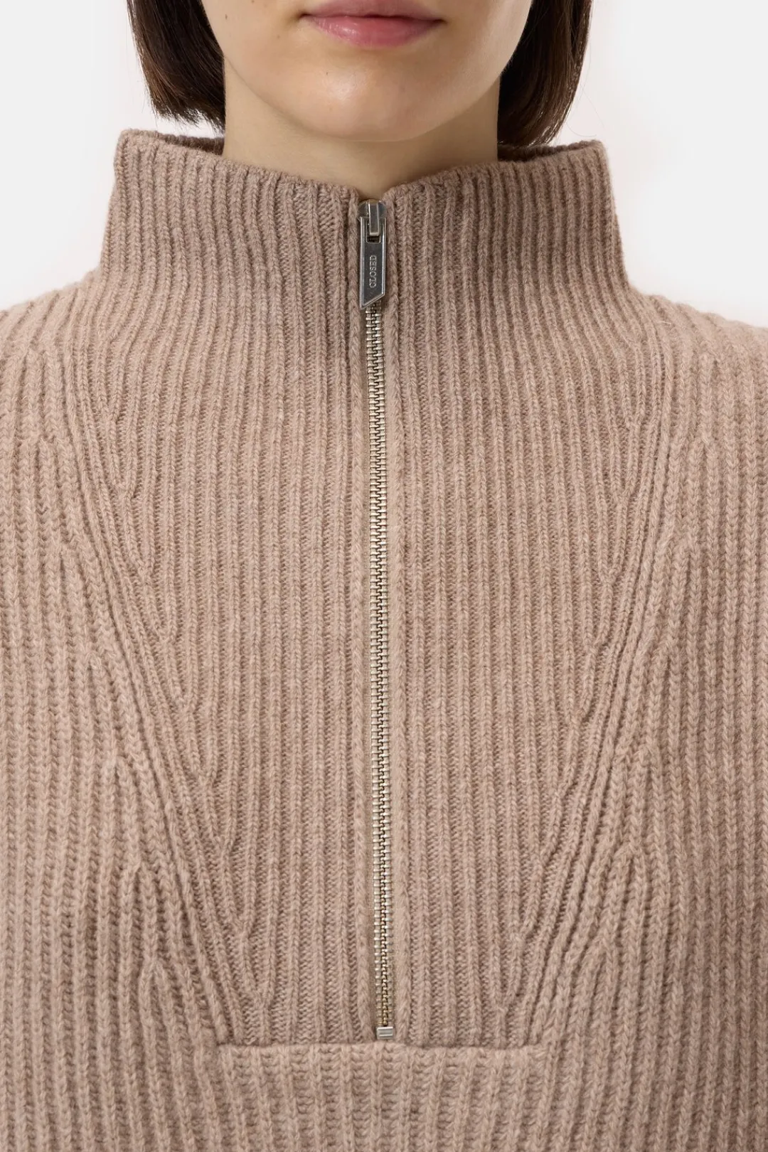 Closed Half-zip jumper made from wool biscuit Online