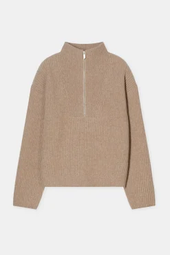 Closed Half-zip jumper made from wool biscuit Online