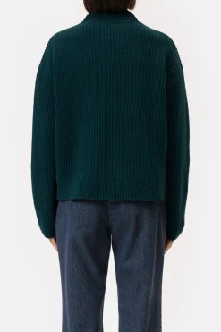 Closed Half-zip jumper made from wool Pine New