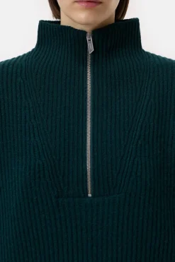 Closed Half-zip jumper made from wool Pine New