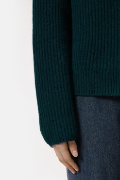 Closed Half-zip jumper made from wool Pine New