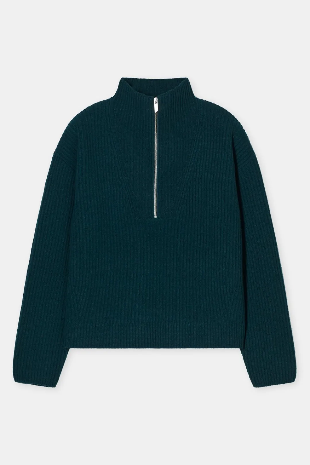 Closed Half-zip jumper made from wool Pine New