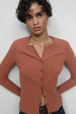 Closed Jersey cardigan Ferro brown Hot