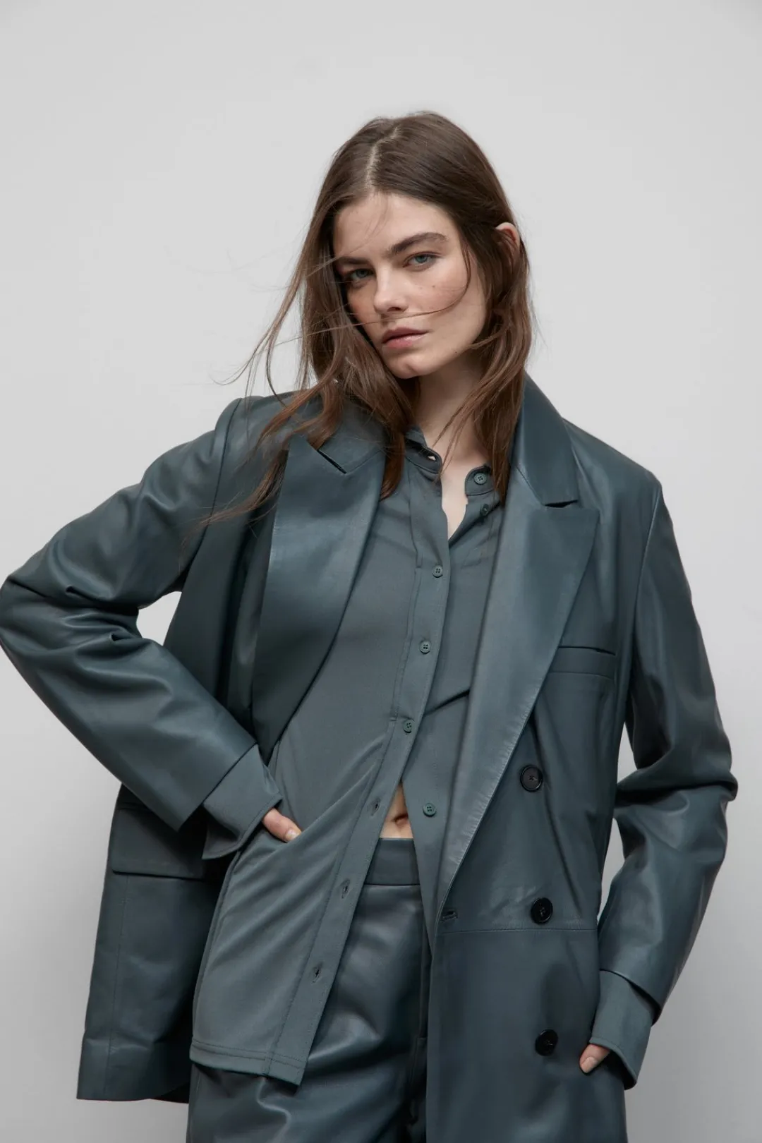 Closed Leather blazer Pini green Best