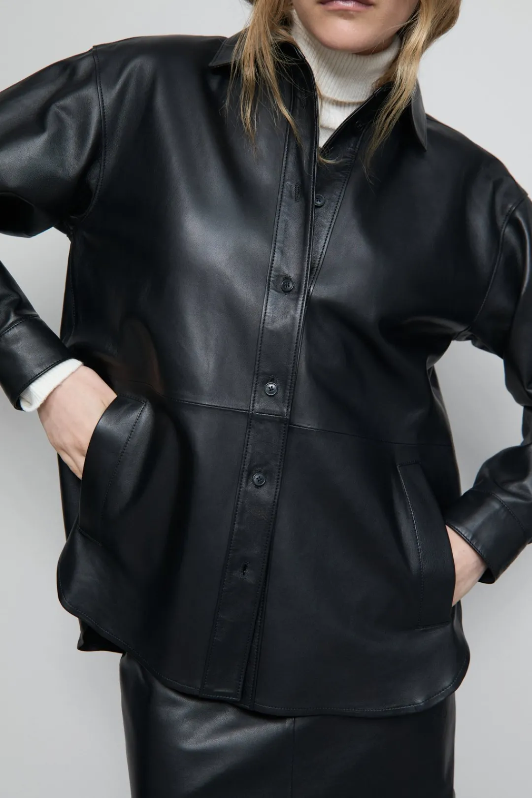 Closed Leather overshirt Black Outlet