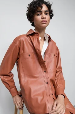 Closed Leather shirt Ferro brown Online