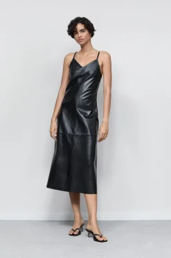 Closed Leather strap dress Black Discount
