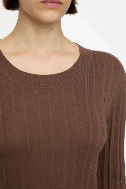 Closed Long-sleeved shirt in a wool-silk blend Cacao brown Clearance