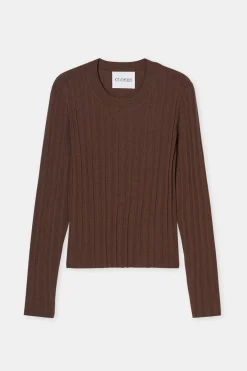 Closed Long-sleeved shirt in a wool-silk blend Cacao brown Clearance