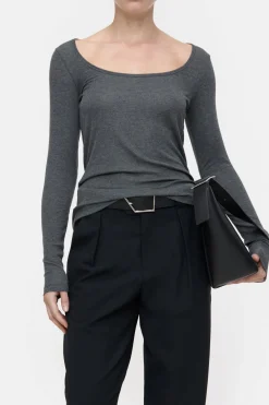 Closed Long-sleeved shirt in cashmere blend Dark grey melange Clearance