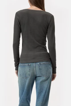 Closed Long-sleeved shirt with V-neck Irish coffee