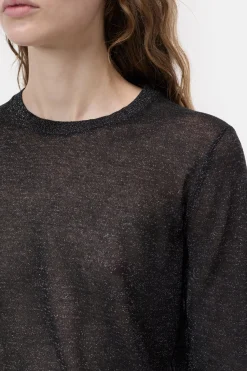 Closed Lurex round neck jumper Black Sale