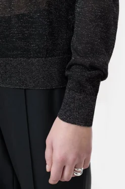 Closed Lurex round neck jumper Black Sale