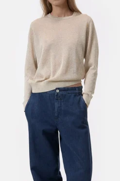 Closed Lurex round neck jumper Pearl beige Discount