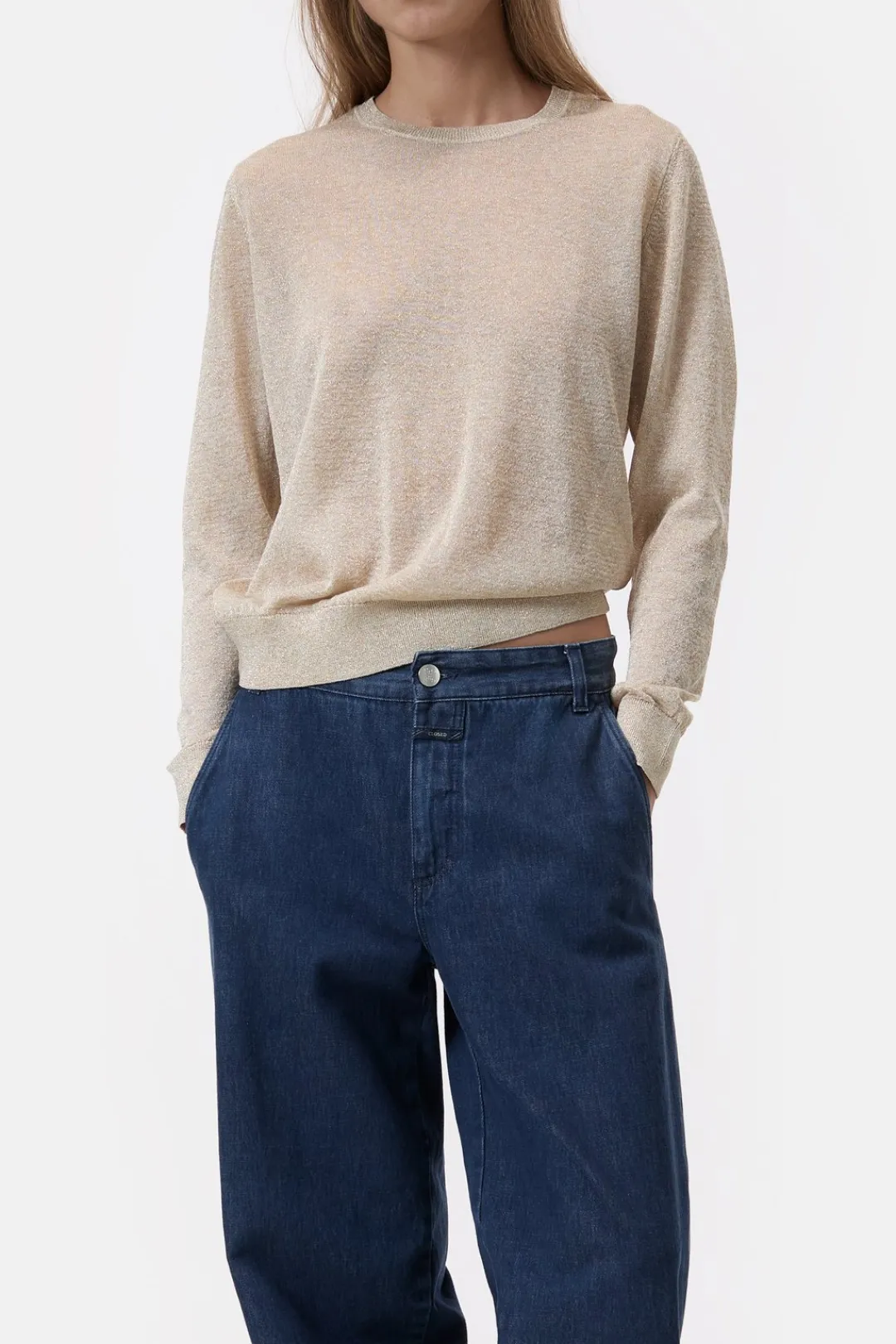 Closed Lurex round neck jumper Pearl beige Discount