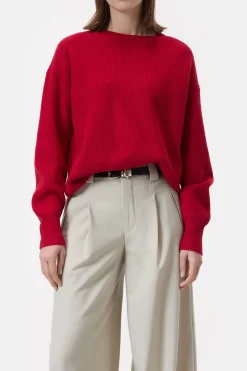 Closed Merino wool jumper Chili pepper red Clearance