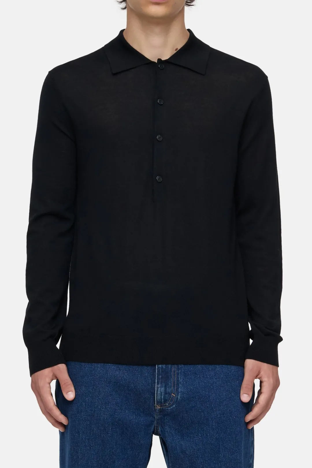 Closed Polo jumper made from organic wool Black Online