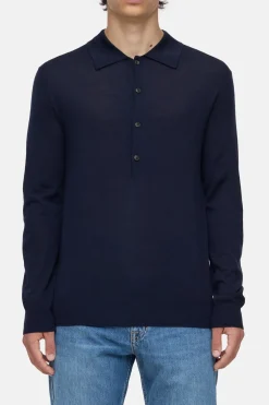 Closed Polo jumper made from organic wool Dark night Hot