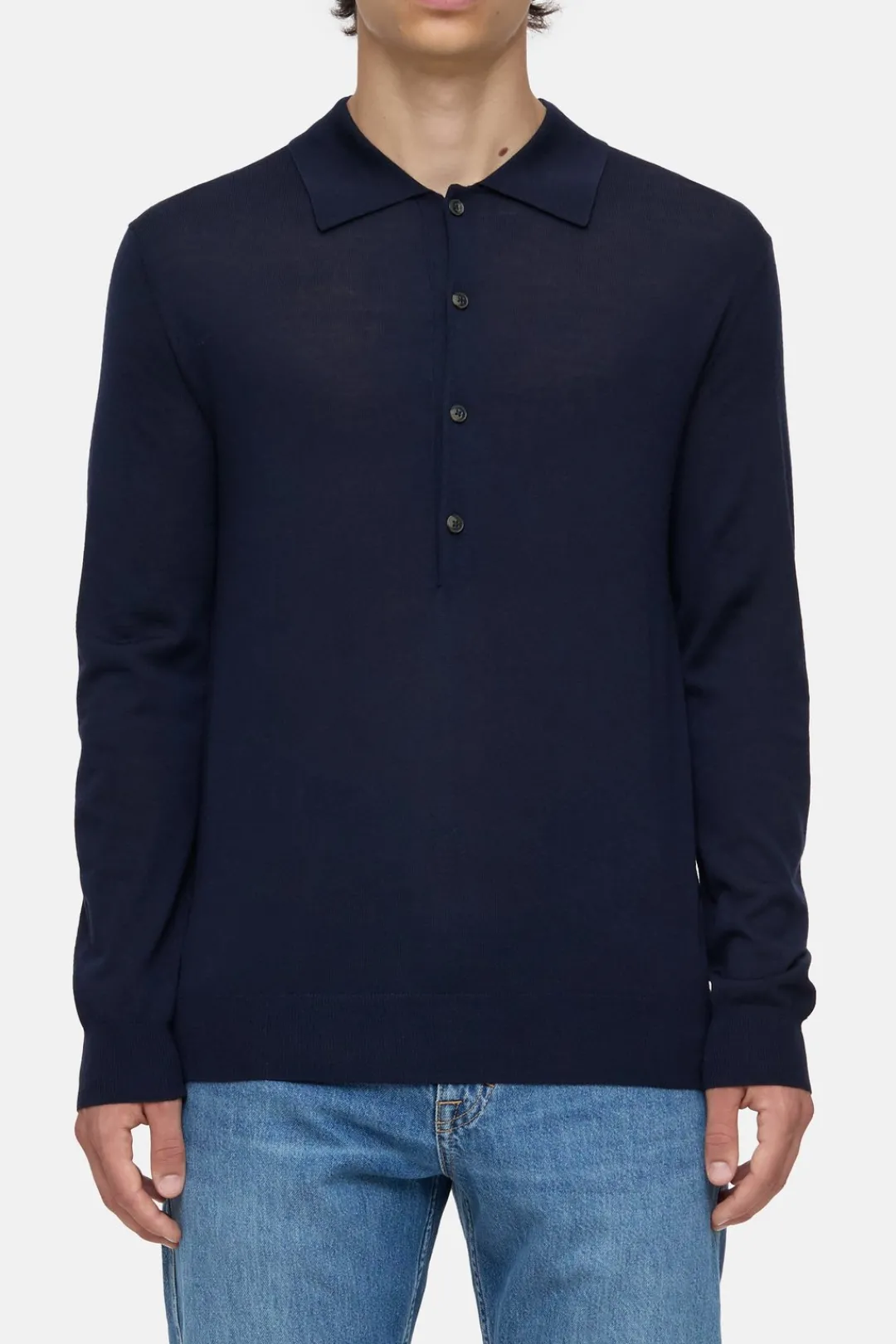 Closed Polo jumper made from organic wool Dark night Hot