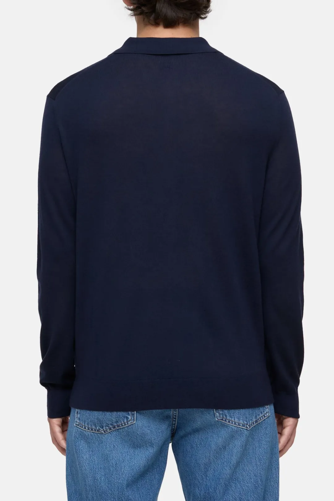 Closed Polo jumper made from organic wool Dark night Hot