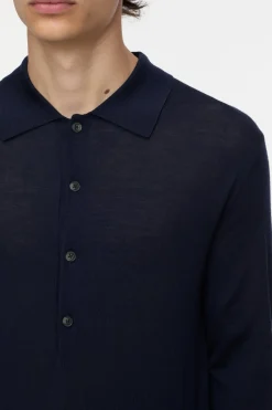 Closed Polo jumper made from organic wool Dark night Hot