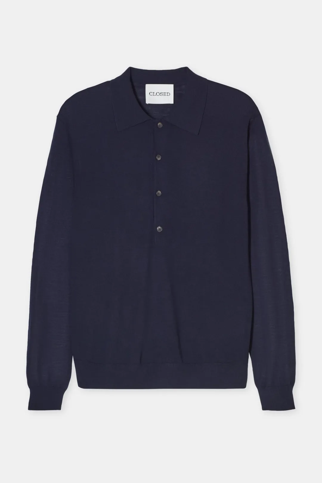 Closed Polo jumper made from organic wool Dark night Hot