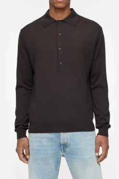 Closed Polo jumper made from organic wool Ebony Clearance