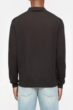 Closed Polo jumper made from organic wool Ebony Clearance