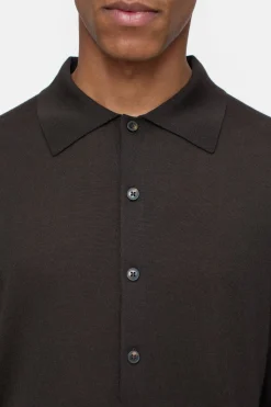 Closed Polo jumper made from organic wool Ebony Clearance