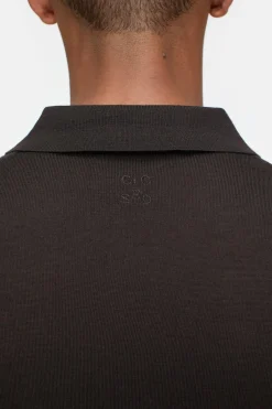 Closed Polo jumper made from organic wool Ebony Clearance