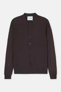 Closed Polo jumper made from organic wool Ebony Clearance