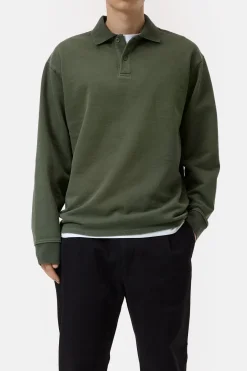 Closed Polo jumper made from pure organic cotton Olive green Outlet