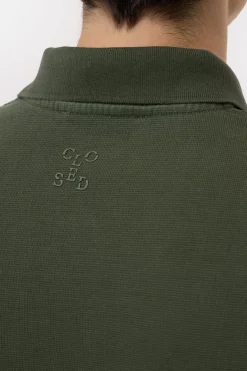 Closed Polo jumper made from pure organic cotton Olive green Outlet